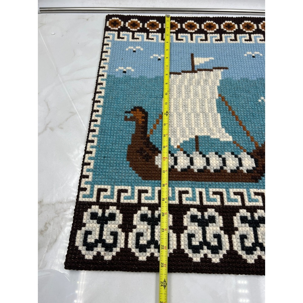 Vintage Viking Longship Needlepoint Wall Hanging Nautical Scandinavian Folk Art - Picture 6 of 8